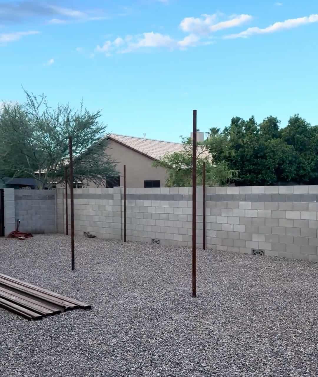 Vertical pipe posts for a Mobile METAL Medics custom shade structure during the early stage of construction.
